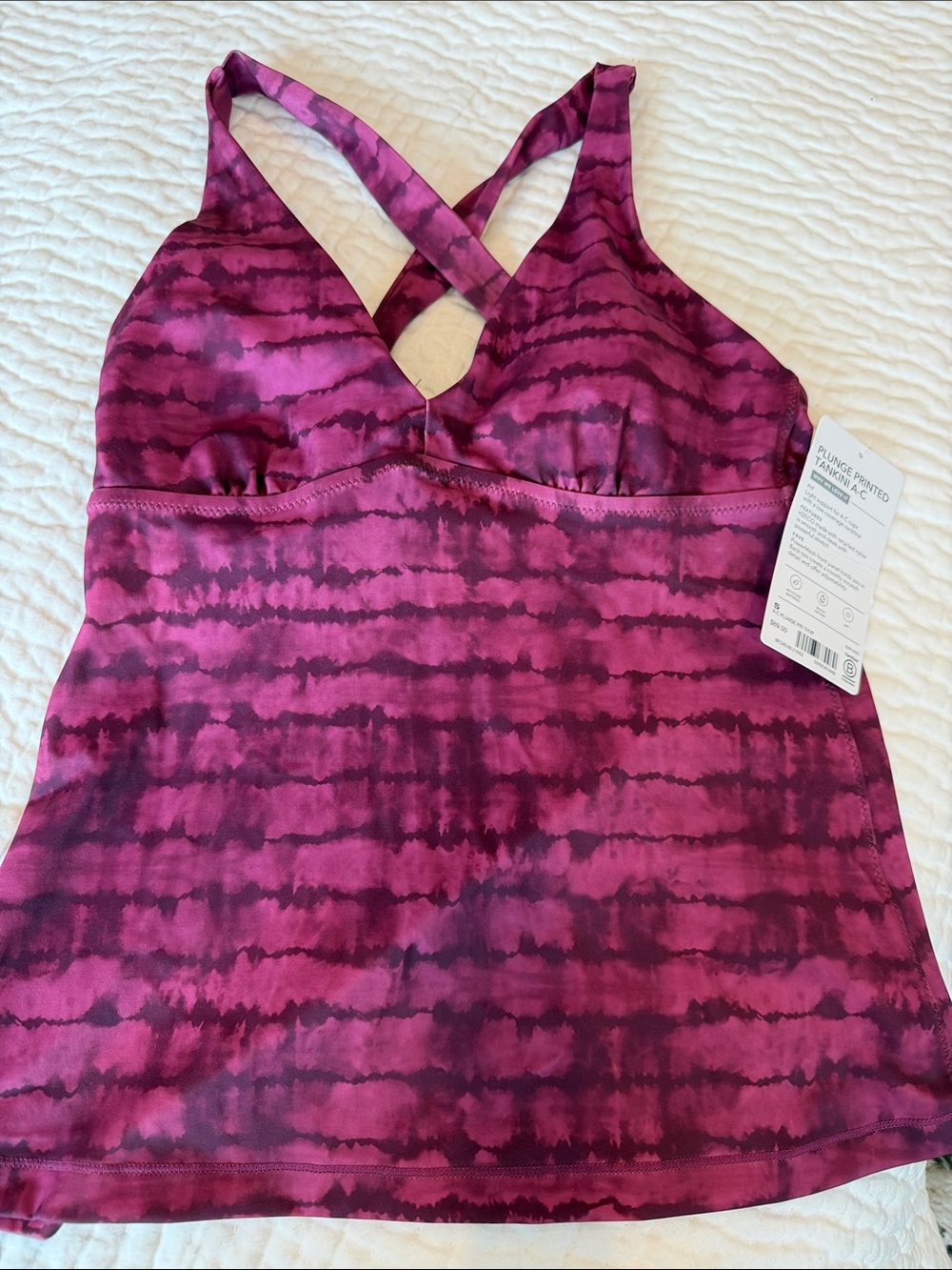 Women's Pink Tie-Dye Crisscross Tankini Top